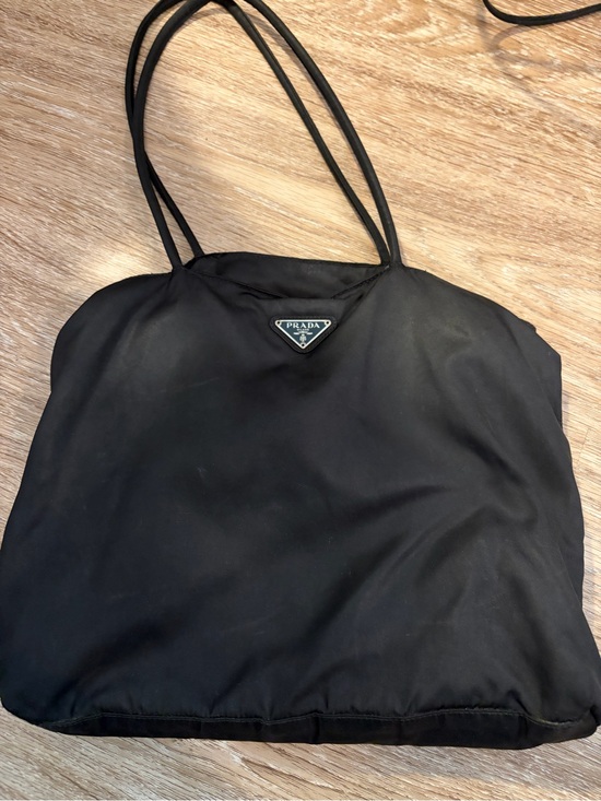 Prada Handbags - Prada Black Nylon Shoulder Tote with Triangle Logo Plaque